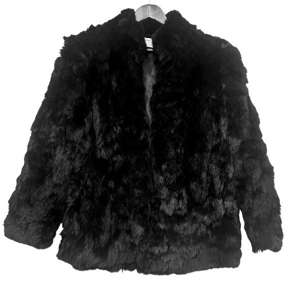 Vintage Black Rabbit Fur Coat Size M Somerset Furs Hong Kong Mob Wife - Picture 2 of 10